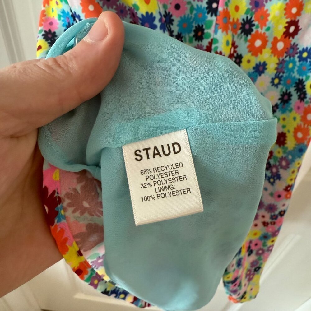 STAUD Milla Floral-print Crêpe De Chine Minidress In Rainbow Flower Market - Picture 3 of 4